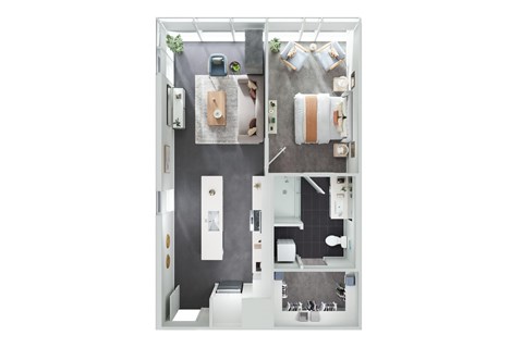 Floor plan for 1 bed, 1 bath, 726 sqft